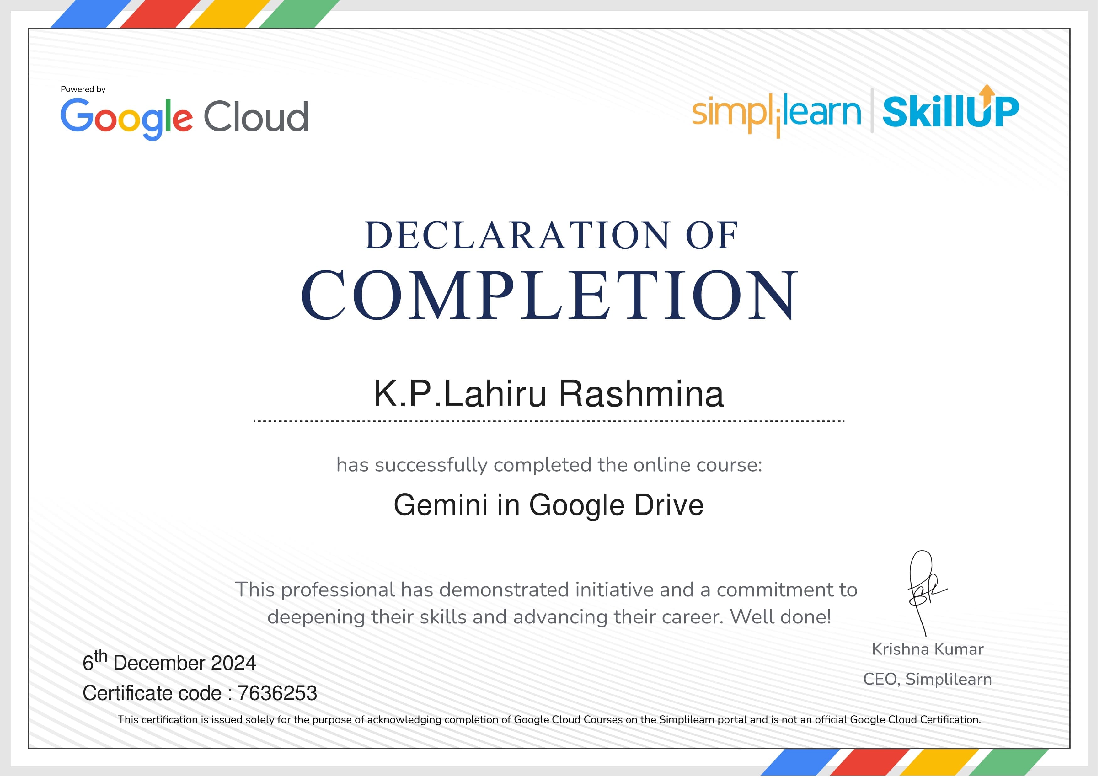 Gemini In Google Drive Certificate